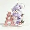 Novas decorações de Natal com boneco de neve roxo transfronteiriças de 26 letras, enfeites acrílicos 2D para casa e carro