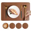 Jogo Americano de Couro com Textura de Couro Estilo Ins Nórdico, Jogo Americano Quadrado Bicolor para Mesa de Jantar, Base Resistente ao Calor, Sensação de Luxo de Alta Qualidade