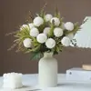 Flores Artificiales de Venta Caliente Transfronterizas en Colores de Otoño, Ramo de Crisantemos de 5 Cabezas, Crisantemo de Tenis de Mesa Estilo Europeo Adornos para Fotografía de Mesa de Comedor en Casa, Flores Artificiales