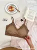Ropa Interior para Mujer de Seda de Hielo con Borde Ondulado Simple, Cuello en V, Sin Costuras, Espalda Hermosa, Broche, Delgado, Para Pecho Pequeño, Reúne, Transpirable, Sujetador