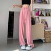 Calça Wide-Leg Cinza Imitando Cobre de Fibra de Amônia para Mulheres 2026 Calça Casual Verão Fina Cintura Alta Fluida Gelo Seda Perna Reta Alta
