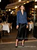Moda femenina europea y americana 2026 comercio exterior transfronterizo al por mayor chaqueta blazer pequeña elegante retro a rayas con solapa hombreras abotonada y adornada