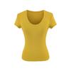 Camiseta Feminina Estilo Desejo Puro Grande Decote U Slim Manga Curta, Verão Emagrecimento Ombro Reto Cor Sólida Cintura Ampulheta Top Base