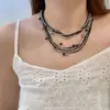 Collar Multicapa Redondo Geométrico con Perlas Estilo Oscuro para Mujer, Cadena de Clavícula Elegante y de Moda con Diseño Único