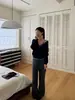 Shi Jian ACME Calça Saia Falsa de Duas Peças Feminina Outono Cordão Cintura Alta Perna Larga Emagrecimento Caimento Casual Calças 92079