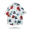 Camisa Havaiana Floral de Manga Curta para Praia Masculina Solta Casual Retro Bonita Versátil Camisa Floral Jaqueta para Homem