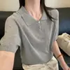 Top de punto con cuello tipo polo de estilo americano, diseño de botones, manga corta para mujer, fino para verano, nueva era, camiseta base reductora