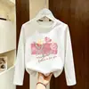 Camiseta Base de Manga Larga de Dibujos Animados para Niñas, Nueva Moda Primavera y Otoño 2026, Camiseta de Cuello Redondo para Niños Mayores, Camiseta Base de Algodón Puro