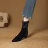 Botines de Gamuza con Punta Fina Estilo Coreano para Mujer Otoño Invierno Nuevos Elásticos Adelgazantes Cremallera Trasera Tacón Oculto Versátiles Cómodos Botas para Mujer