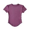 Camiseta de Estilo Europeo y Americano de Cuello Redondo Pequeño Plisada Ajustada de Manga Corta para Mujer Verano 2023 Nuevo Color Sólido Corta