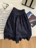 Falda Mini de Mezclilla A-line con Encaje Azul Oscuro Retro Artístico para Mujer 2026 Verano Longitud Media Estilo Coreano Falda Petite