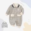 Traje de una pieza para bebé de 3 a 24 meses, categoría Primavera y Otoño, algodón puro, rayas británicas, cuello solapa, holgado, para recién nacido, moderno