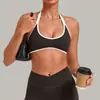 Sujetador Deportivo QiuSha con Cuello Halter y Almohadillas en el Pecho, Cuello en U, Color de Contraste, Top Deportivo para Fitness Pilates Entrenamiento 4583