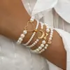 Pulsera Cruzada de Estilo Ins Europeo y Americano, Simple y Versátil, con Forma de Corazón y Luna Creciente, Pulsera de Perlas Artificiales en Capas de Moda