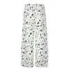 Pantalones de chándal casual unisex retro de pierna ancha estilo americano C1092 High Street con diseño de manchas de ancho completo