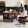 Mesa de Café Vintage de Madera Maciza Estilo Francés para Apartamentos Pequeños, Combinación de Mueble de TV para Sala de Estar Estilo Mid-Century, Mesa de Té Redonda