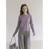 Top de camiseta macio e fino para mulheres, modelagem solta, manga longa, para o início do outono, gola redonda, modelador, adequado como camada base
