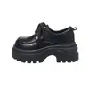 Sapatos baixos de couro com sola grossa femininos 2026 novo outono versátil estilo britânico retrô aumento de altura antiderrapante pretos com cadarço mocassins