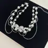 Pendientes de Borla de Gota de Agua de Plata con Perlas y Pedrería para Mujer, Estilo de Cadena Larga de Alta Gama, Pendientes y Collar Elegantes Exagerados