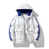 Chaqueta de algodón a rayas con bloques de color para exteriores personalizable de talla europea transfronteriza para hombre, abrigo de algodón con capucha para invierno, chaqueta tipo abrigo de pan para hombre