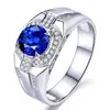 Anillo de Zafiro abierto completo de diamantes anillo elegante para hombre chapado en oro de 18K incrustado color diamante anillo tesoro