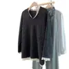 Board Grande Otoño e Invierno 2025 Estilo Perezoso Cuello de Encaje Empalmado Suéter de Punto Prendas de Punto para Mujer Top de Punto Gris