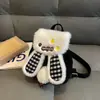 Mochila de Coelhinho Desenho Animado Doce, Bonita e Estilosa, Versátil para Outono e Inverno, Nova Mochila Escolar Juvenil de Lã Xadrez, Moderna