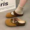 Chinelos Novos Fechados Versáteis 2024 Estilo Coreano Retrô Cor Blocada Japonesa com Solado Macio para Mulheres, Meio-Chinelos Fofos e Peculiares Estilo Birkenstock para Uso Externo