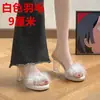 Pantuflas esponjosas estilo hada para mujer, calzado de verano para exteriores, nuevas sandalias de tacón alto de plataforma con una correa y cristales, moda 2026