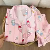 Pijama Feminino de Algodão Nuvem Primavera e Outono Manga Longa Conjunto de Duas Peças Casual Emagrecedor Feminino Roupa de Casa Roupa Externa Conjunto de Roupa de Casa