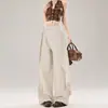 Calça Beige de Fita Irregular Cintura Alta Perna Larga para Mulheres, Novo Estilo 2026, Caimento Emagrecedor Perna Reta Calça Casual para Terno