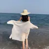2020 Nuevo Estilo Vacaciones en la Costa de Tailandia Cárdigan Ligero Elegante de Gasa Plisada de Longitud Media Holgado Delgado Ropa Protectora del Sol para Mujer