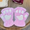 Guantes de Garra de Gato Felpa Medio Dedo Huella de Oso Sin Dedos Lindos para Mujer Terciopelo Grueso Guantes de Cuello de Gasa Dibujos Animados Guantes Cálidos