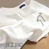 Camiseta feminina branca de algodão puro de peso pesado, manga curta, novo estilo de verão com uma vibe retrô americana, estampa pequena, peça versátil, gola redonda da moda