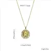 Collar Colgante de la Virgen María con Circonitas Incrustadas, Redondo, Estilo Retro de Lujo Ligero para Mujer, Cadena Clavicular Dorada, Joyería Versátil de Alta Gama