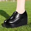 Zapatos de tacón de cuña de corte profundo para mujer, punta redonda, con cordones, suela gruesa, cómodos, suela blanda, tacones altos, para madres, Novedad Otoño 2026