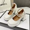 Zapatos Mary Jane para Mujer 2023 Verano Nueva Moda Tacón Alto Lazo Suela Gruesa Tacón Grueso Zapatos de Perlas para Combinar con Faldas