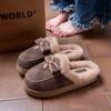 Pantuflas Peludas de Suela Gruesa para Mujer 2025 Nuevas de Otoño e Invierno Forradas de Felpa Engrosadas Antideslizantes Cálidas con Punta de Moño de Algodón