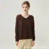 Suéter de punto para mujer de otoño e invierno, cuello en V, seda y cachemira, corte holgado y ajustado, suéter de punto liso versátil