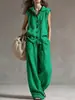 Conjunto de Top com Capuz Casual Soltinho Sem Mangas Multicor Novo de Verão de Marca Independente + Calça Wide Leg de Cintura Alta