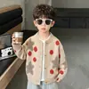 Cárdigan suéter de punto para niños, rojo con lunares, estilo coreano, elegante y versátil, para niños pequeños y mayores, para primavera y otoño