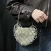 Bolsa de Mão Tecida à Mão com Contas Estilo Coreano, Bolsa Transversal com Design de Nicho, Estilo Pérola Sintética Vazada, Bolsa Feminina em Formato de Coração