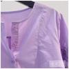 Camisa de Algodón Bordada Calada Lila Claro para Mujer Diseño Verano 2025 Cuello Redondo Camisa Holgada Top A3687