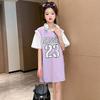 Vestido Camiseta de Manga Corta de Largo Medio para Niñas Vestido de Verano para Niños Mayores Vestido de Niña de Dos Piezas Falsas Top Deportivo Estilo Trendy