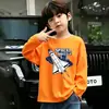 Camiseta de algodón puro estilo coreano para niños, nueva, de manga larga, linda, versátil, cuello redondo, con estampado de dibujos animados, top moderno y elegante