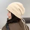 Gorro de Punto para Mujer Todo Fósforo Moldeador de Rostro Pequeño Gorro Baotou Apilado Gorro de Lana Rizado con Cordón Gorro para Cabeza Grande Infantil Otoño e Invierno