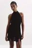 Moda Femenina Europea y Americana 2026 Sexy Chica Caliente Vestido Corto Ajustado Sin Espalda con Lazos Tejido Cuello Halter Bodycon