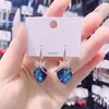 2026 Novos Brincos Elegantes de Cristal Azul Moda Coreana Design Longo Brincos Tendência de Influenciador para Mulheres Venda por Atacado