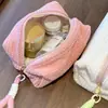 Bolsa de Cosméticos de Peluche Dulce y Femenina Color Caramelo Gran Capacidad Bolsa de Tocador Bolso de Viaje Almacenamiento Pequeño