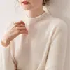 Suéter de Gola Alta Meia-Manga 100% Caxemira Pura de Luxo para Mulheres, Malha Base Elegante e Emagrecedora, Disponível para Atacado